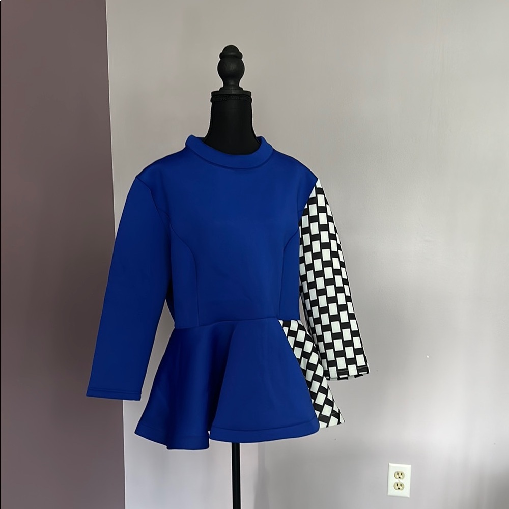 Especially Yours Blue and Black 3X Asymmetrical Peplum Blouse
